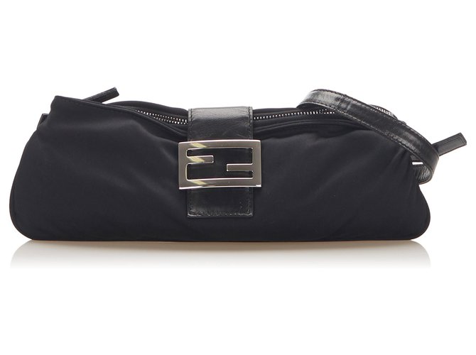 Fendi Black Canvas Shoulder Bag Leather Cloth Pony-style calfskin Cloth  ref.276936