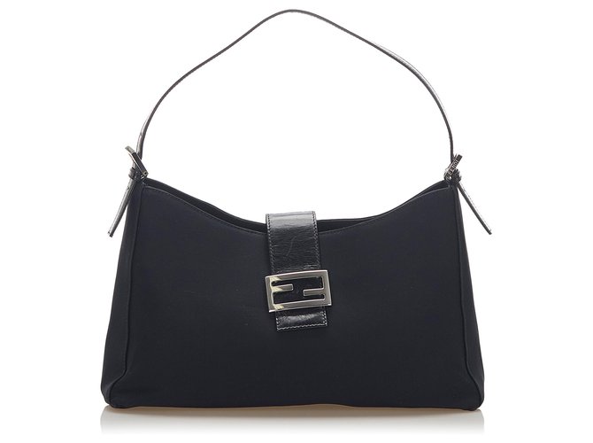 Fendi Black Cotton Shoulder Bag Leather Pony-style calfskin Cloth  ref.276951