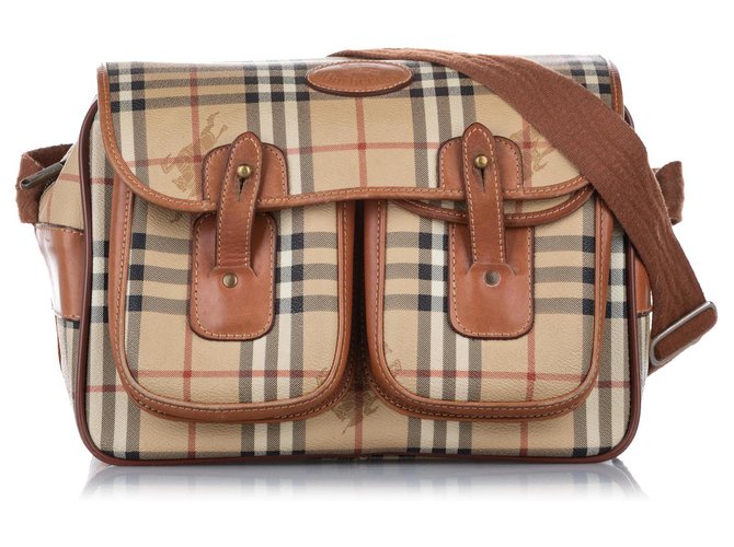 Burberry Brown Haymarket Check Crossbody Bag Multiple colors Beige Leather Cloth Pony-style calfskin Cloth  ref.276978