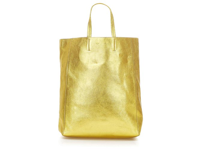 Céline Celine Gold Vertical Cabas Tote Golden Leder Kalbähnliches Kalb  ref.276985