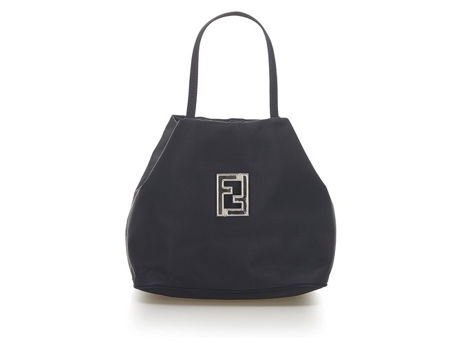 Fendi Black Nylon Handbag Leather Pony-style calfskin Cloth  ref.276988