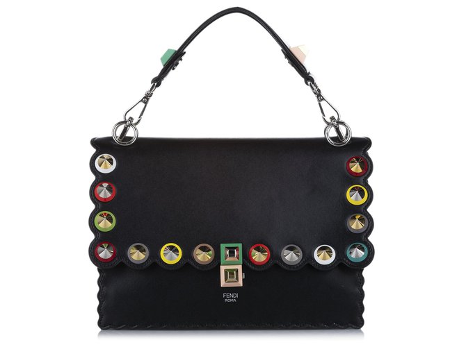 Bolso satchel de cuero negro Kan I de Fendi Multicolor Metal Becerro  ref.277001