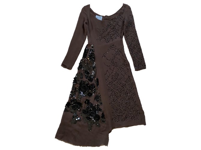 Prada Dresses Brown Silk  ref.277062