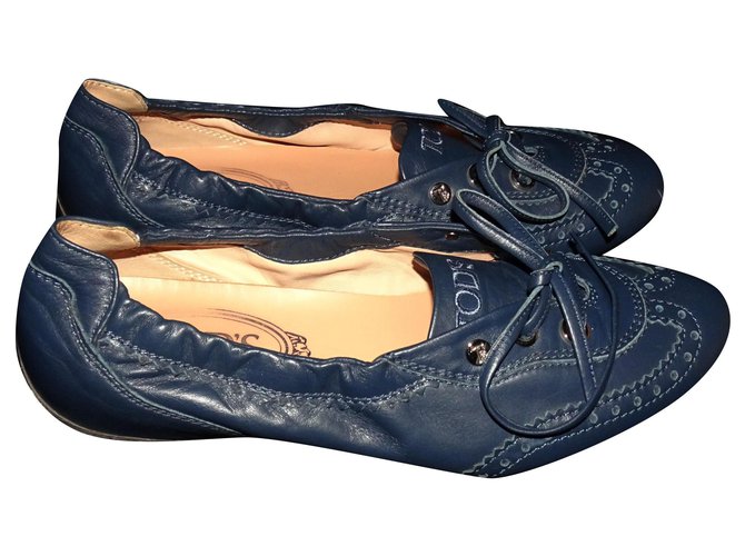 TOD'S LEATHER LACE UP SCRUNCH LOW-TOP SNIKERS Blue  ref.277142