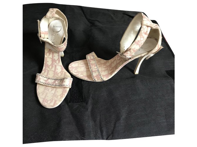Dior Sandals Pink White Leather Cloth  ref.277155