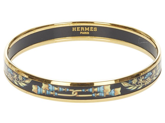 Hermès Pulseira Hermes Gold Cloisonne Multicor Dourado Metal  ref.277303