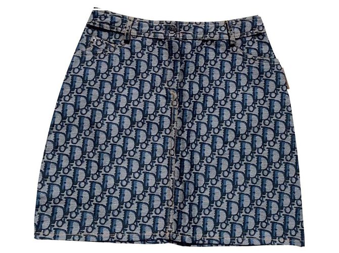 Mini skirt monogram Christian Dior Blue Navy blue Cotton  ref.277445
