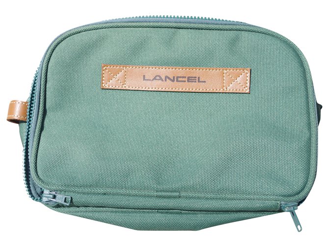 Lancel Kit Green Light brown Leather Cloth  ref.277530