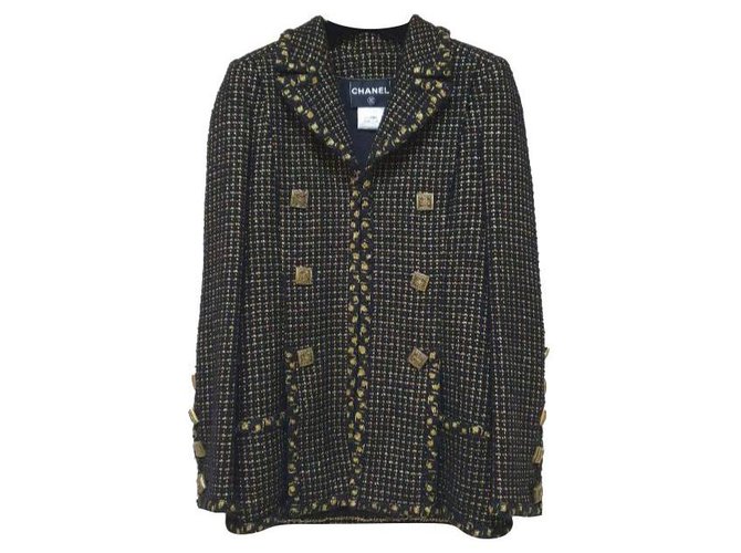 Chanel 11Abrigo de chaqueta con botones Gripoix de oro negro de Paris-Byzance Sz.36 Multicolor Tweed  ref.277800