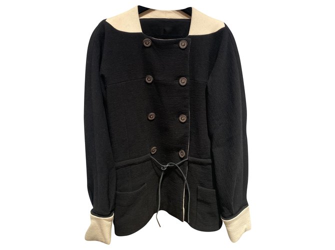 Chanel Jackets Black Cream Silk Wool  ref.277859