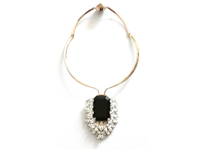 Dior Pré queda 2014 Colar de colar de madeira e cristal Dourado Metal  ref.277869