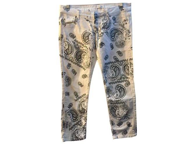 Pierre Balmain Jeans crop con stampa bandana Pierre Cardin Bianco Grigio antracite Cotone Elastan Giovanni  ref.277911