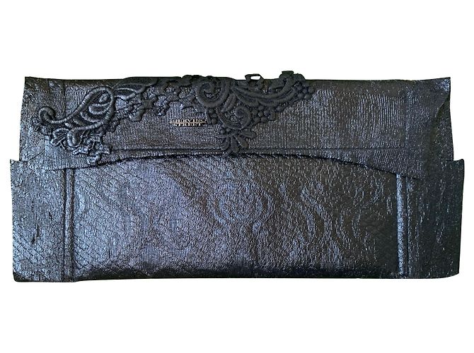 Clutch Ermanno Scervino de lã preta com renda Preto