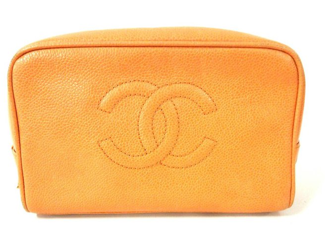 Chanel saco de embreagem Laranja Couro  ref.278205