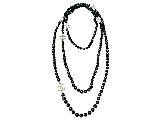 Chanel Kultige lange Halskette CC Le 5 Schwarz Perle  ref.278297