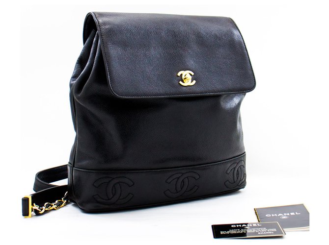 CHANEL Backpack Caviar Triple Coco Flap Black Leather Ruck Gold  ref.278389