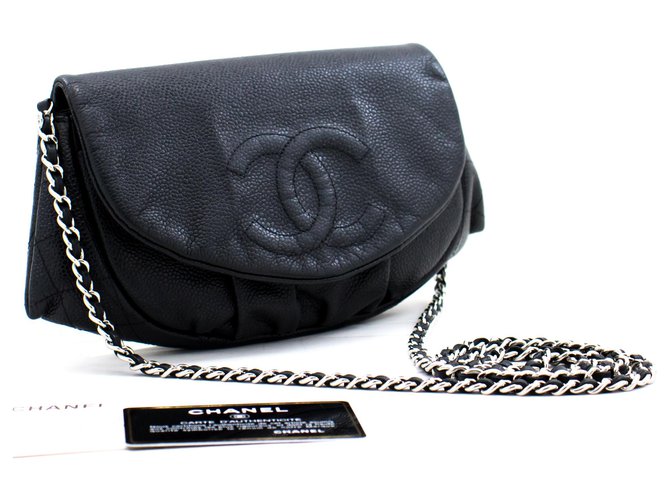 CHANEL Caviar Half Moon WOC Black Wallet On Chain Clutch Shoulder Leather  ref.278392
