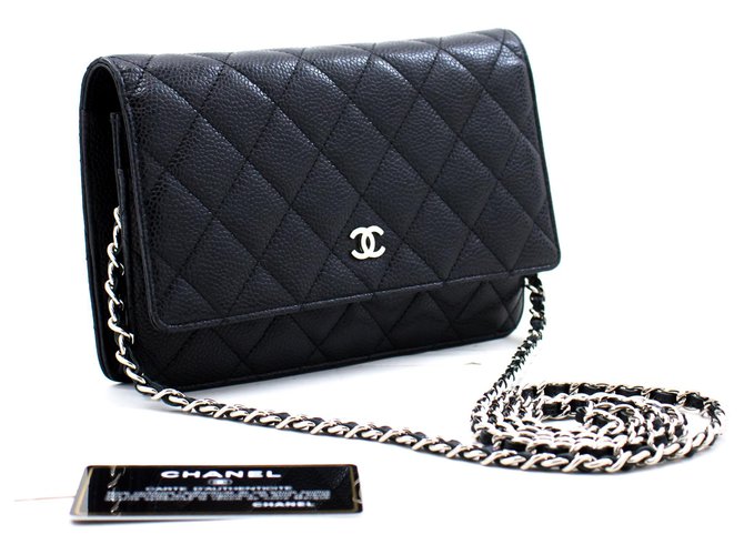 CHANEL Caviar Wallet On Chain WOC Black Shoulder Bag Crossbody Leather  ref.278393