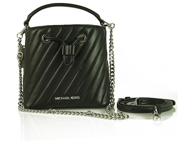 Michael Kors Suri Black Quilted Vegan Faux Leather Handbag Bucket