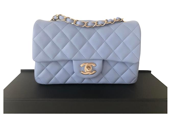 Chanel mini retangular Azul Couro  ref.278522