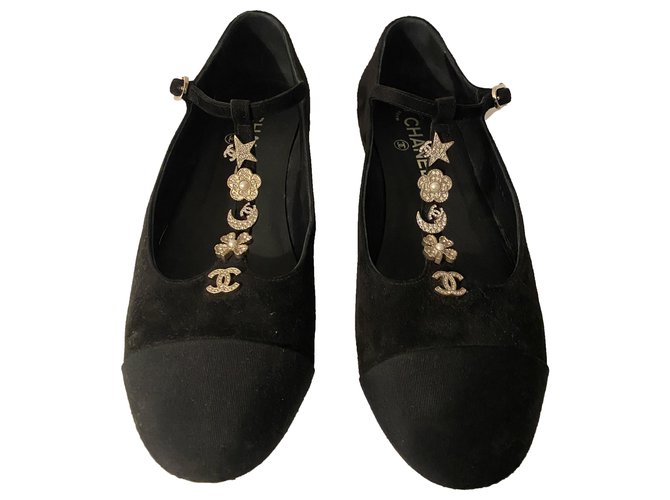 Chanel Zapatillas de ballet Negro Gamuza  ref.278529