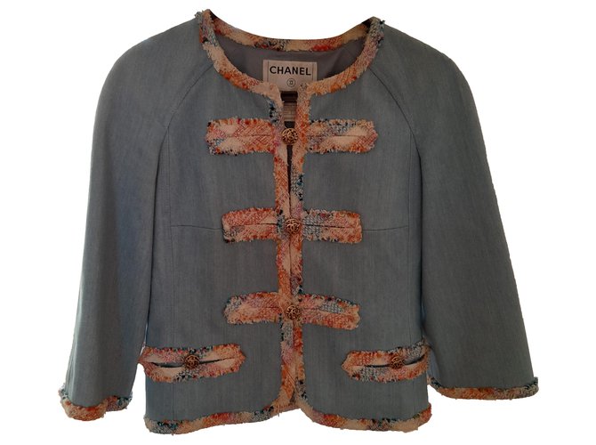 Auth Chanel chaqueta vaquera de tweed para mujer x 3700GBP Impresionante Azul claro Algodón  ref.278534