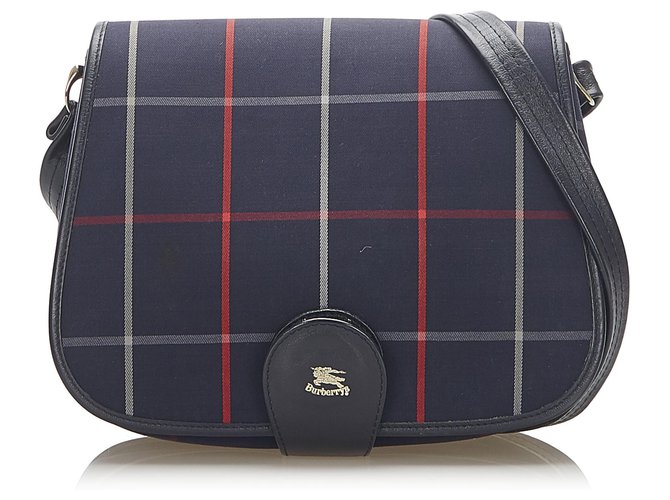 Burberry Blue Plaid Canvas Crossbody Bag Multiple colors Dark blue Leather  Cloth Pony-style calfskin Cloth  - Joli Closet