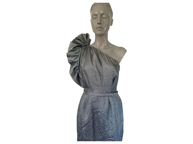 Stella Mc Cartney Stella McCartney Asymmetrisches Abendkleid Silber Seide