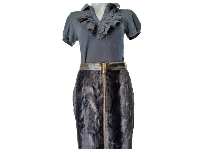 Roberto Cavalli Skirts Black Leather Velvet  ref.278779