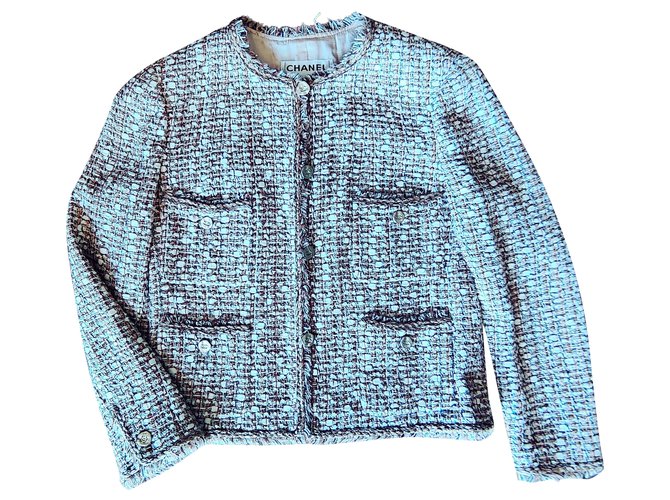 Jaqueta de tweed icônica da Chanel Multicor Fora de branco Seda Algodão Lã  ref.278786