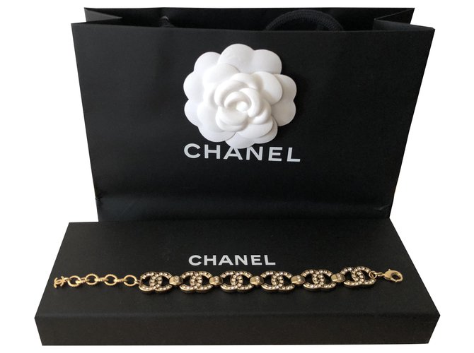 Pulseira Chanel Strass - Coleção 2021 Dourado Metal  ref.278789