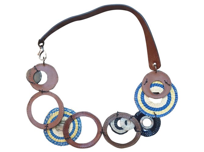 Marni resin and cotton leather necklace Multiple colors  ref.278812