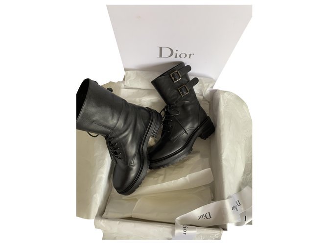 Christian Dior Botines Negro Cuero  ref.278823