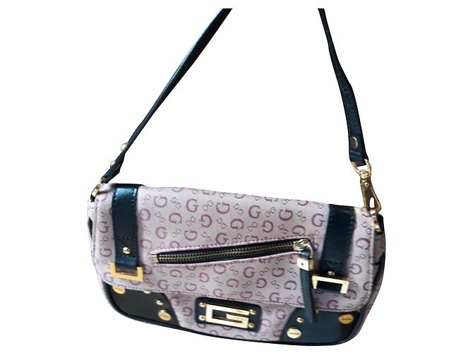 Borsa baguette Guess rosa in cotone e ecopelle nera