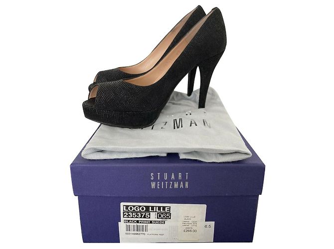 Stuart Weitzman Logo Lille Kiesel Leder Peeptoes Schwarz