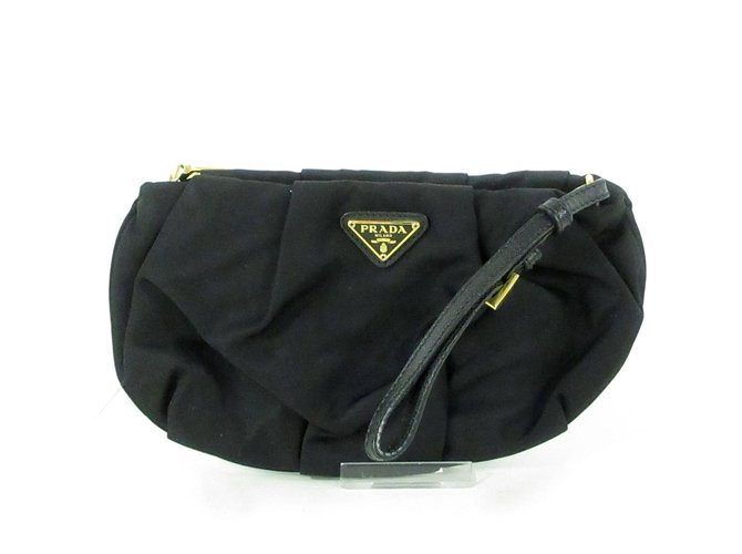 Prada Black Pleated Nylon Wristlet Clutch Prada