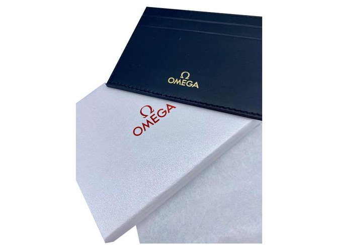 Porta-cartões de couro preto Omega + caixa  ref.279146