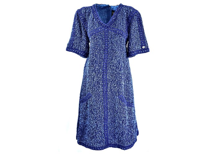 Chanel Vestidos Azul Algodão  ref.279506