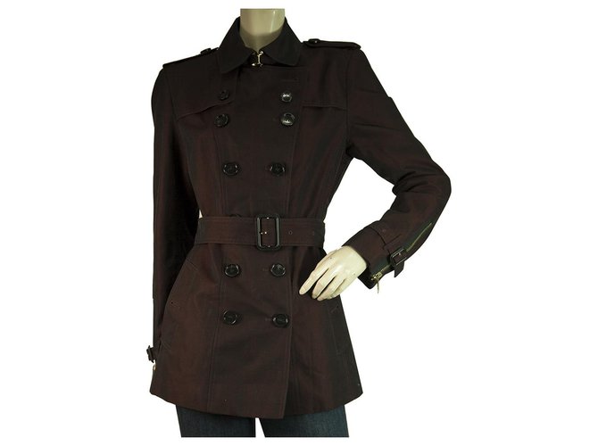 Burberry Aubergine Purple Raincoat Mac Belted Trench Jacket Coat size US10, UK12 Cotton  ref.279513