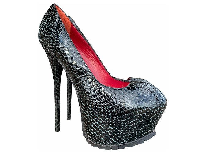 Autre Marque 1969 Pumps aus schwarzem Leder 16cm Absatz