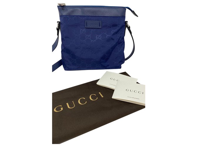 Gucci azul pequeno em couro de nylon Guccissima bolsa mensageiro crossbody  ref.280290