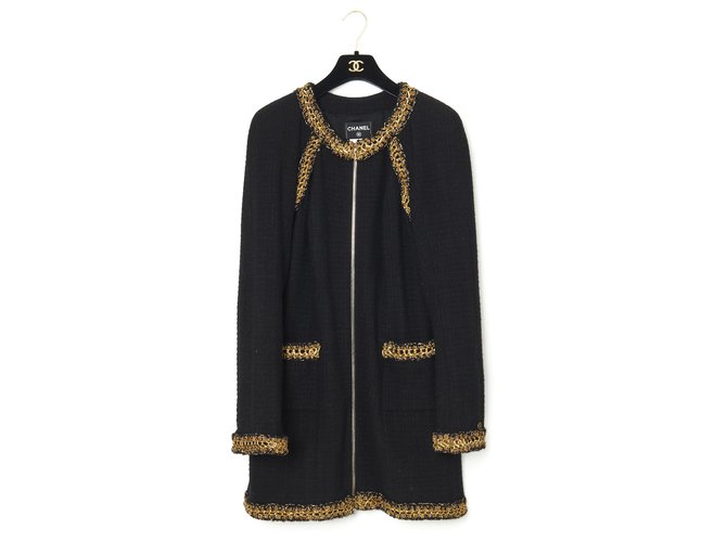 Chanel Manteaux, Vêtements d'extérieur Tweed Noir  ref.280306
