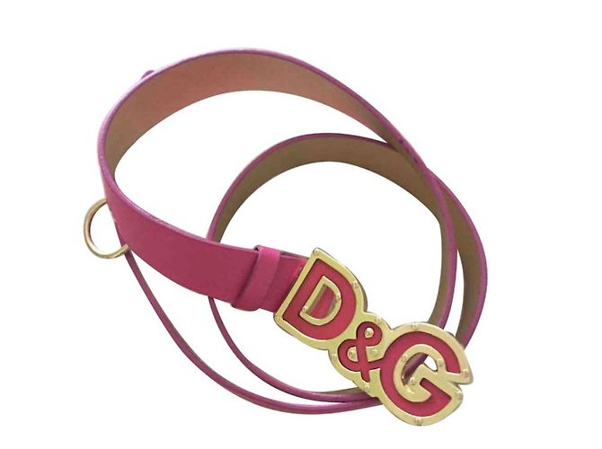 Cinto Dolce & Gabbana de couro fúcsia e dourado 75 cm Rosa Fuschia