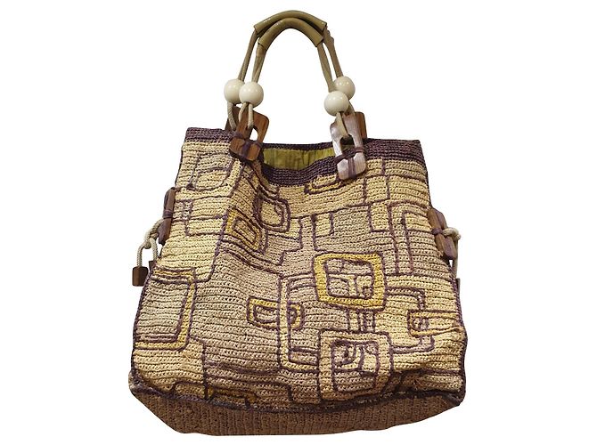 Strohsack mit Jamin Puech-Muster Braun Beige Leder