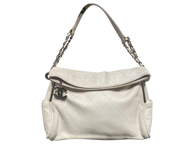 Chanel Handbags White Silver hardware Leather  ref.280858