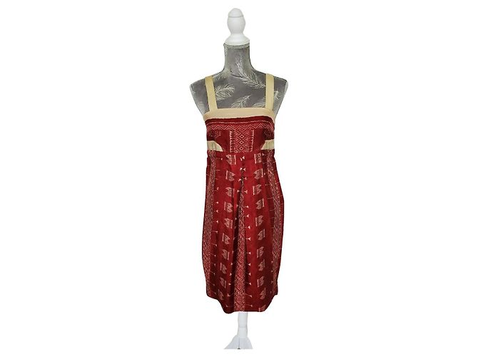 Hoss Intropia Vestido de seda vermelho escuro e ouro Dourado Bordeaux