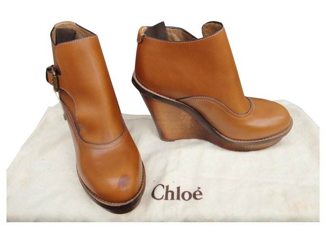 Chloé wedge boots new condition with defect Light brown Leather  ref.281024