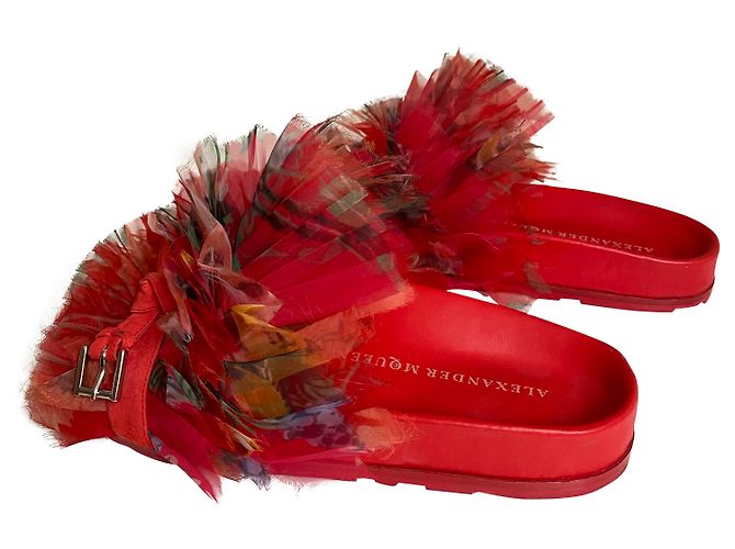 Alexander Mcqueen Pantoletten aus rotem Leder