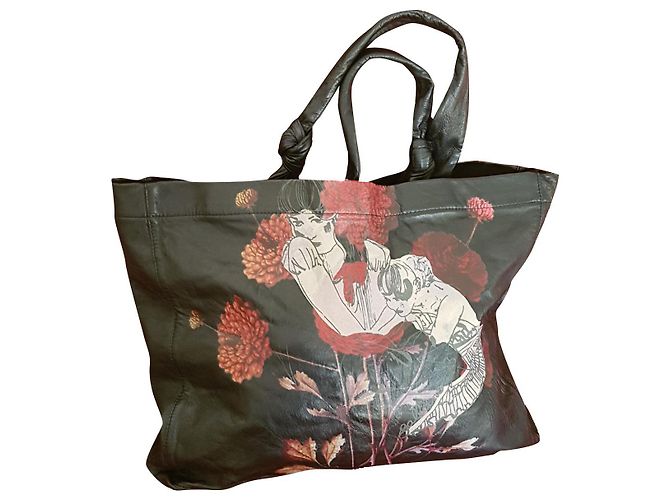 John Galliano Tote Bag aus schwarzem Lammleder