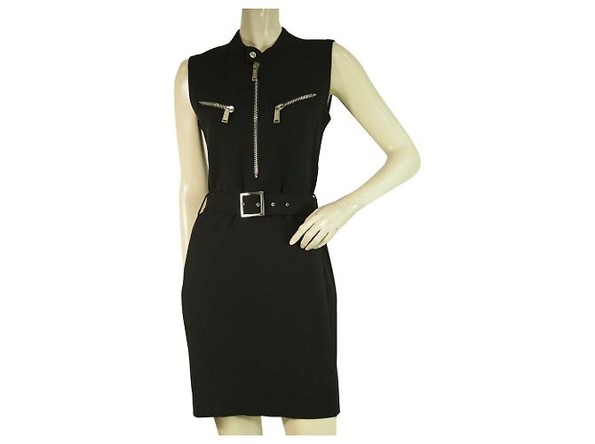 Dsquared2 DSquared DS2 Ärmelloses schwarzes Wollstrick-elastisches Minikleid Größe M m. Reißverschlüsse